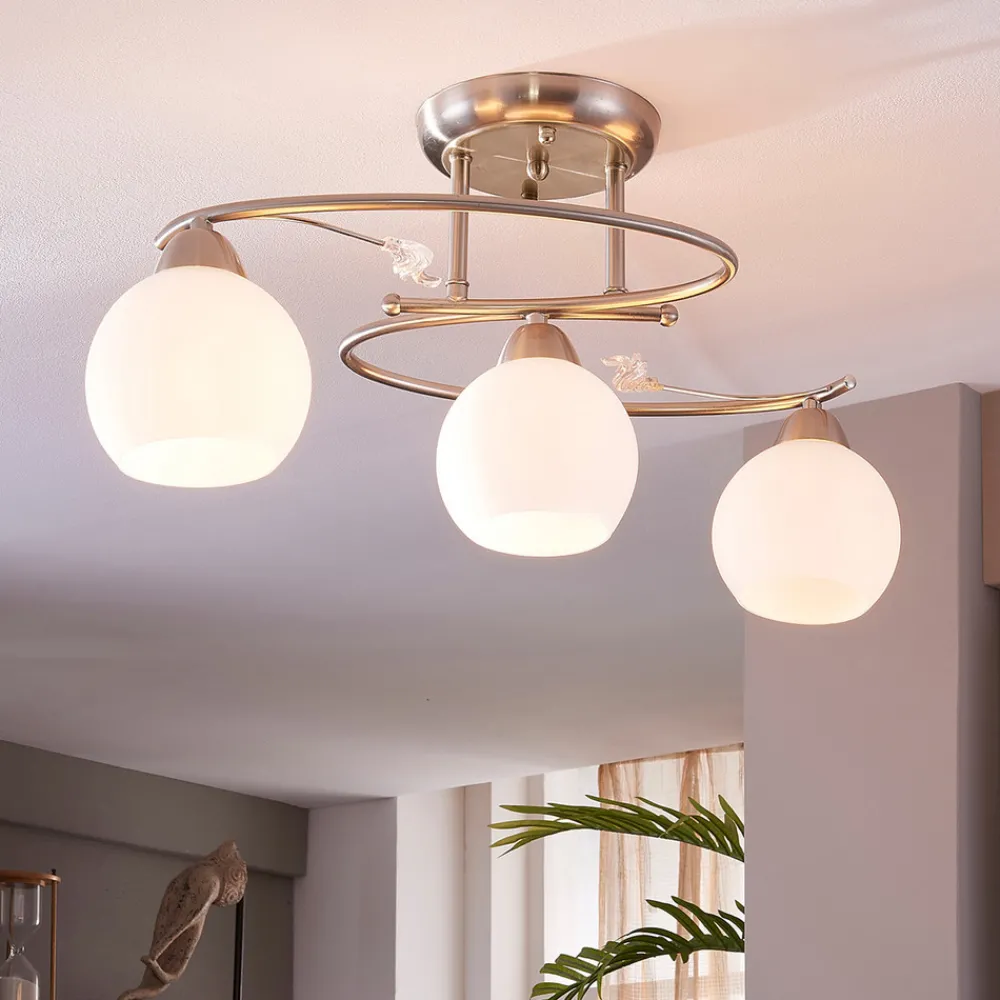 Lindby taklampe Svean, 3-flg., hvit, glass, lengde 60 cm Outlet