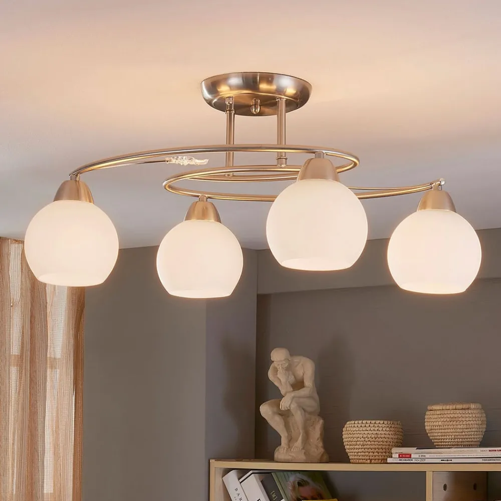 Lindby taklampe Svean, 4-lys, hvit, glass, lengde 42,5 cm| Design- Og Hotellbelysning|Taklamper