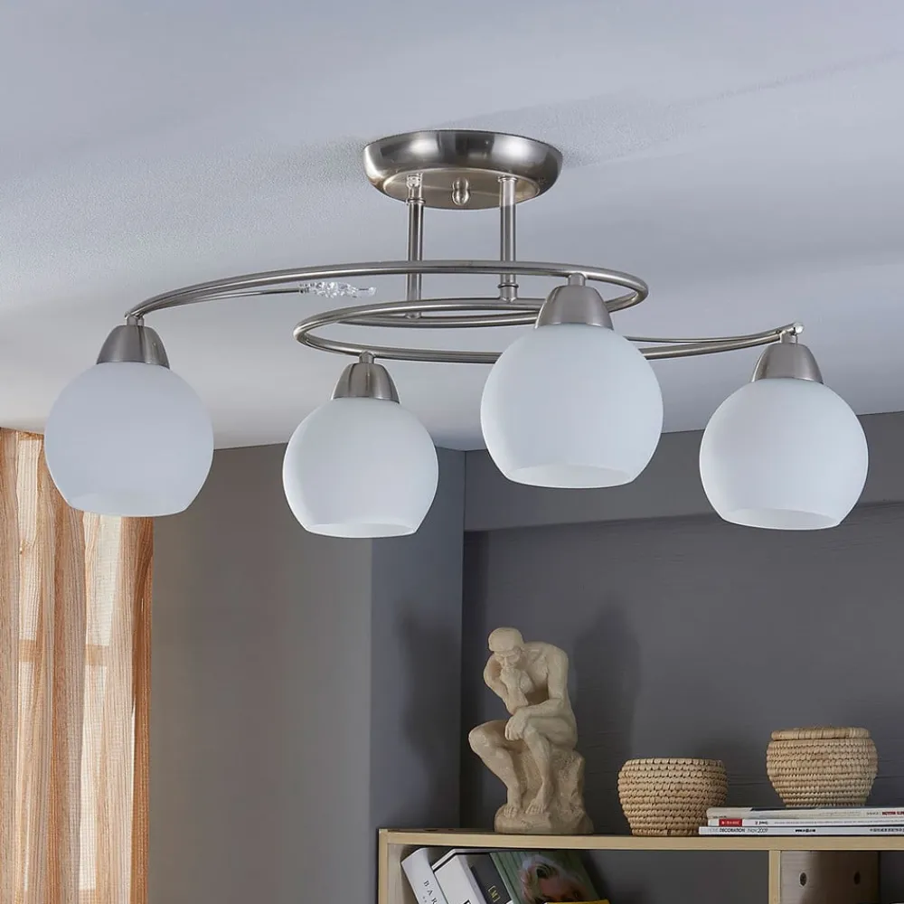 Lindby taklampe Svean, 4-lys, hvit, glass, lengde 42,5 cm| Design- Og Hotellbelysning|Taklamper