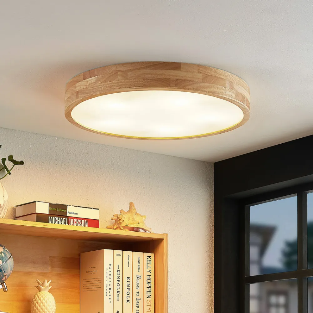 Lindby taklampe Tanju, Ø 60 cm, 5 lyskilder, eik, E27 Outlet