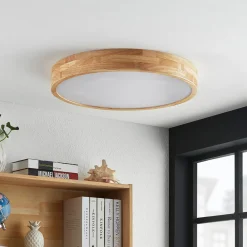 Lindby taklampe Tanju, Ø 60 cm, 5 lyskilder, eik, E27 Outlet