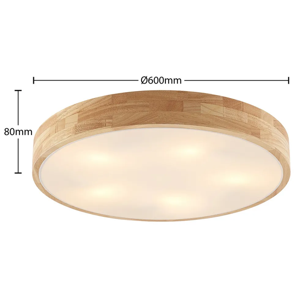 Lindby taklampe Tanju, Ø 60 cm, 5 lyskilder, eik, E27 Outlet