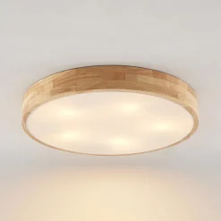 Lindby taklampe Tanju, Ø 60 cm, 5 lyskilder, eik, E27 Outlet