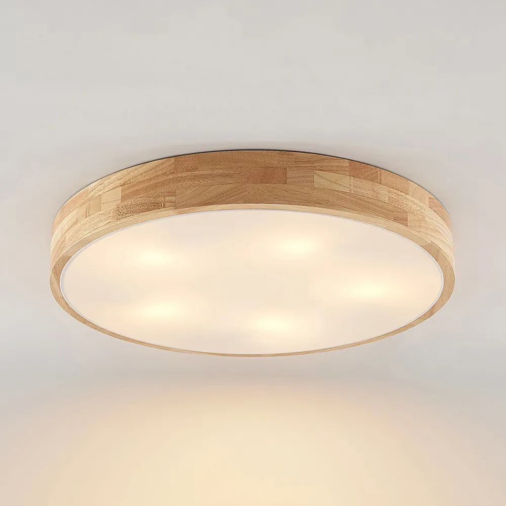 Lindby taklampe Tanju, Ø 60 cm, 5 lyskilder, eik, E27 Outlet