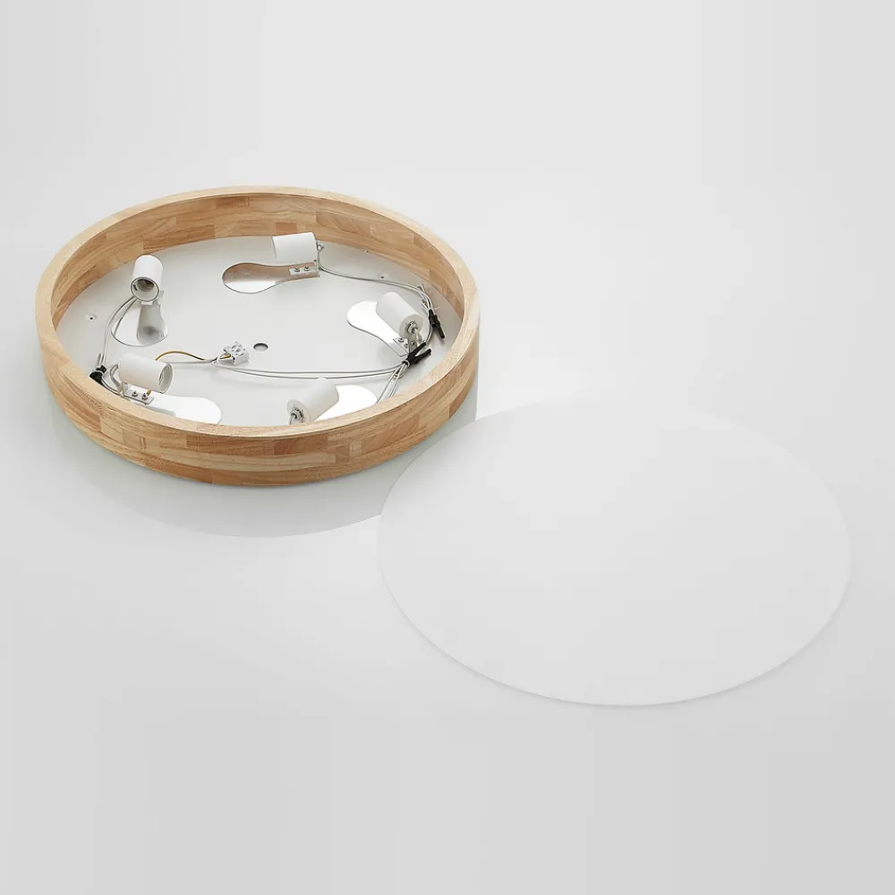 Lindby taklampe Tanju, Ø 60 cm, 5 lyskilder, eik, E27 Outlet