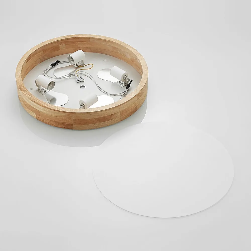 Lindby taklampe Tanju, Ø 50 cm, 4 lyskilder, eik, E27| Design- Og Hotellbelysning|Taklamper