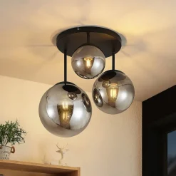 Lindby taklampe Teeja, smoke, 3 lyskilder, Ø47cm, glass, E27| Design- Og Hotellbelysning|Taklamper