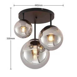 Lindby taklampe Teeja, smoke, 3 lyskilder, Ø47cm, glass, E27| Design- Og Hotellbelysning|Taklamper