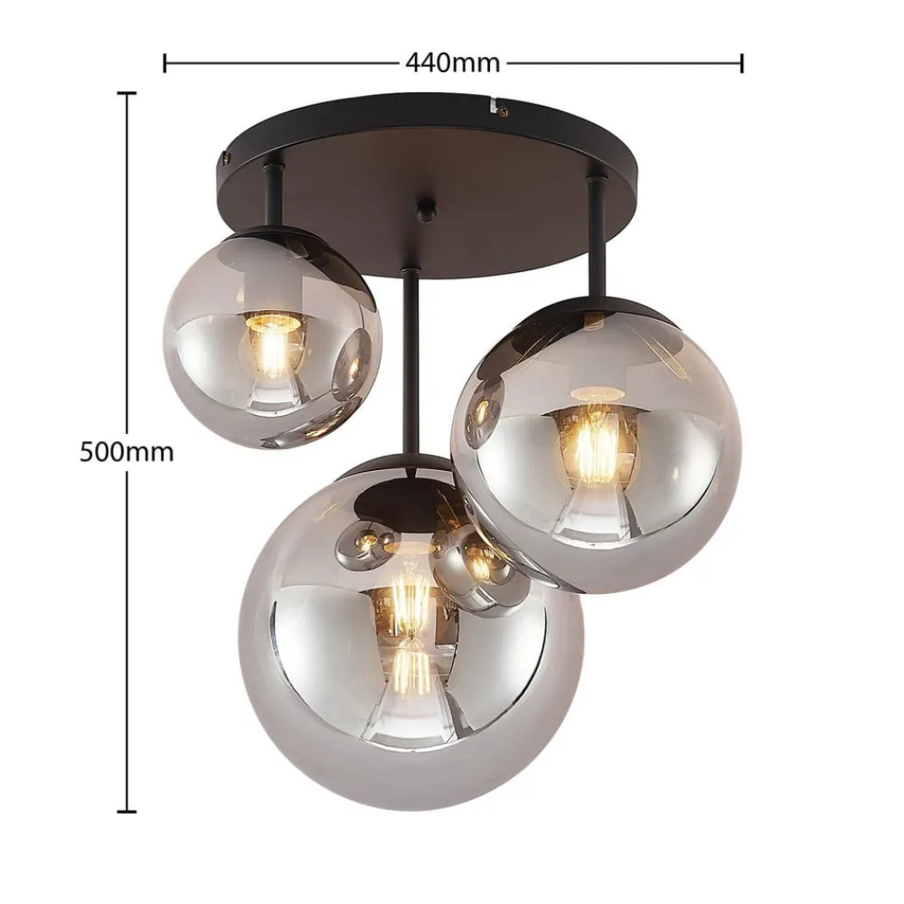Lindby taklampe Teeja, smoke, 3 lyskilder, Ø47cm, glass, E27| Design- Og Hotellbelysning|Taklamper