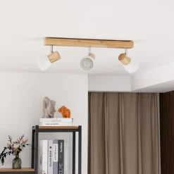 Lindby taklampe Thorin, 47 cm, 3 lyskilder, hvit, tre, E14| Spotter I Tak|Taklamper