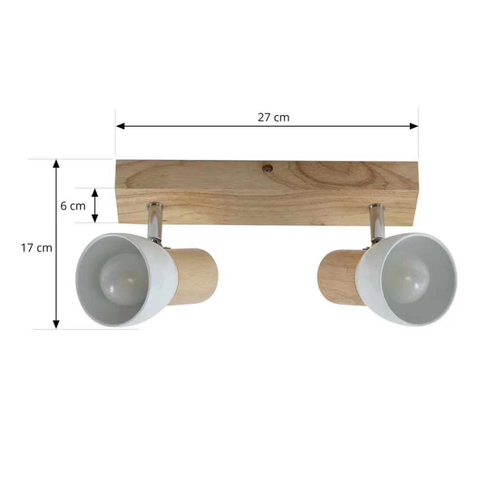 Lindby taklampe Thorin, 27 cm, 2 lyskilder, hvit, tre, E14 Sale