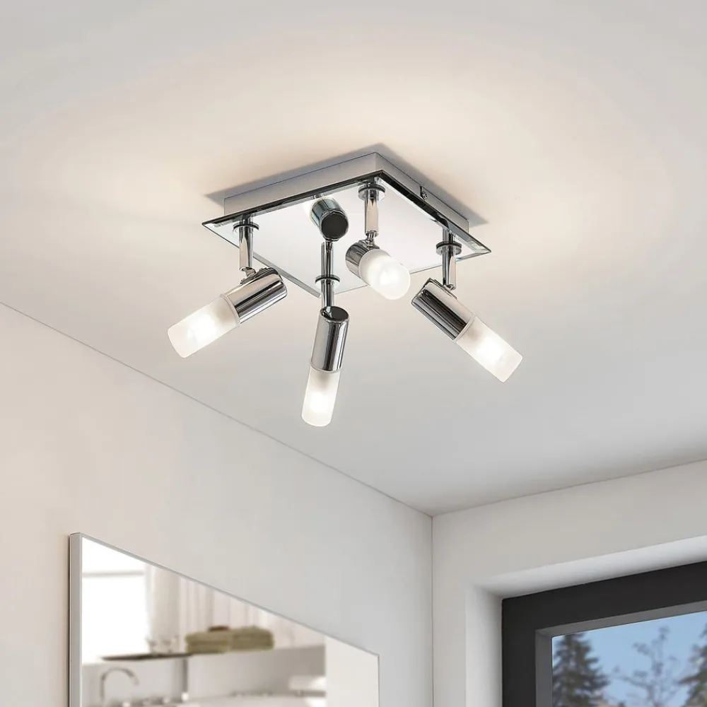 Lindby taklampe til bad Zela, 32 cm, krom, 4 lyskilder, IP44 Discount