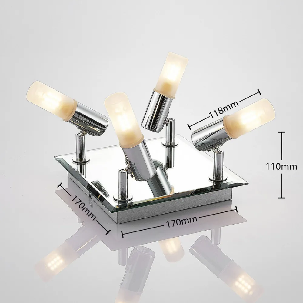 Lindby taklampe til bad Zela, 32 cm, krom, 4 lyskilder, IP44 Discount