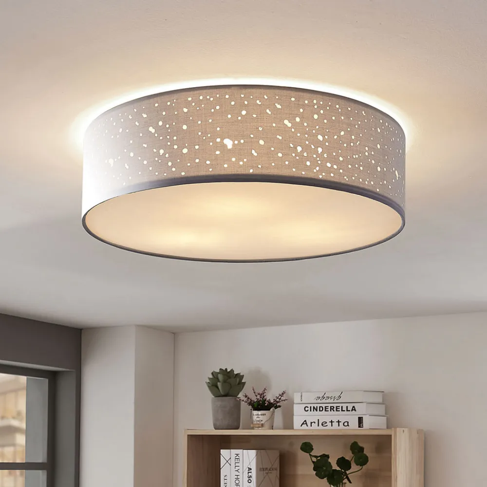 Lindby taklampe Umma, grå, stoff, Ø 50 cm, E27 Best