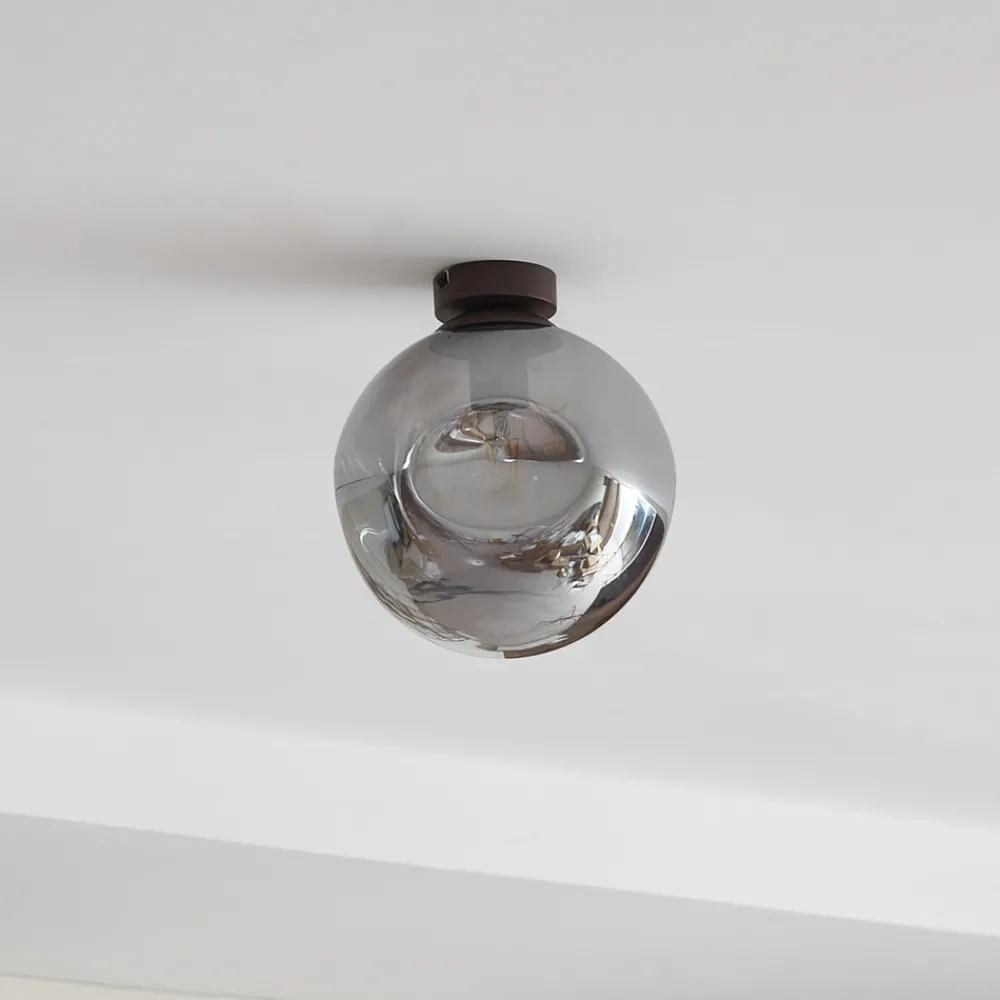 Lindby taklampe Valentina, E27, røykgrå, glass, Ø 25 cm Best