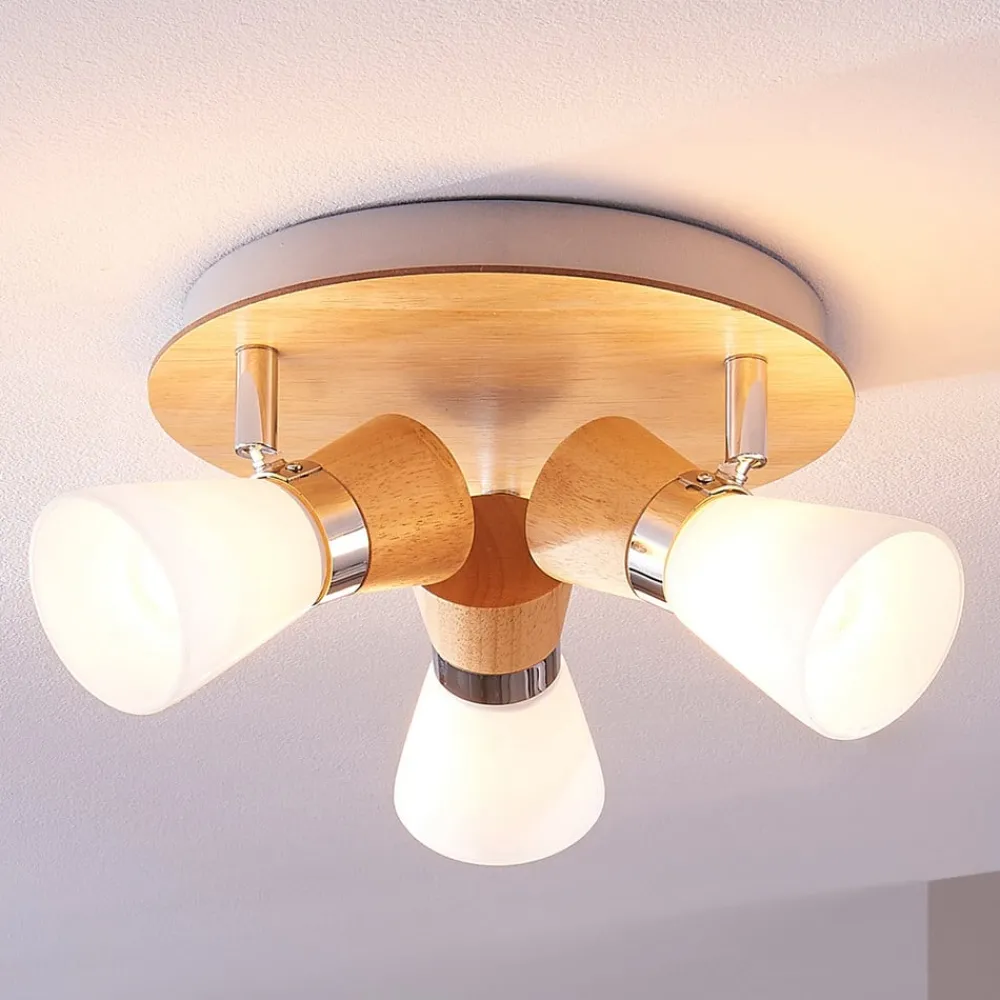 Lindby taklampe Vivica, Ø 26 cm, krom, glass, tre| Taklamper