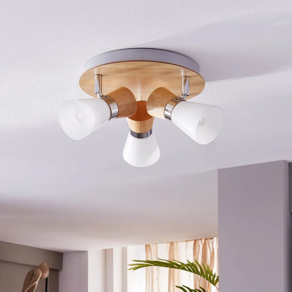 Lindby taklampe Vivica, Ø 26 cm, krom, glass, tre| Taklamper