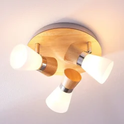 Lindby taklampe Vivica, Ø 26 cm, krom, glass, tre| Taklamper