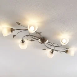 Lindby taklampe Yannie, 6 lyskilder, 106 cm, nikkel/hvit, glass| Design- Og Hotellbelysning|Taklamper