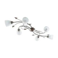 Lindby taklampe Yannie, 6 lyskilder, 106 cm, nikkel/hvit, glass| Design- Og Hotellbelysning|Taklamper