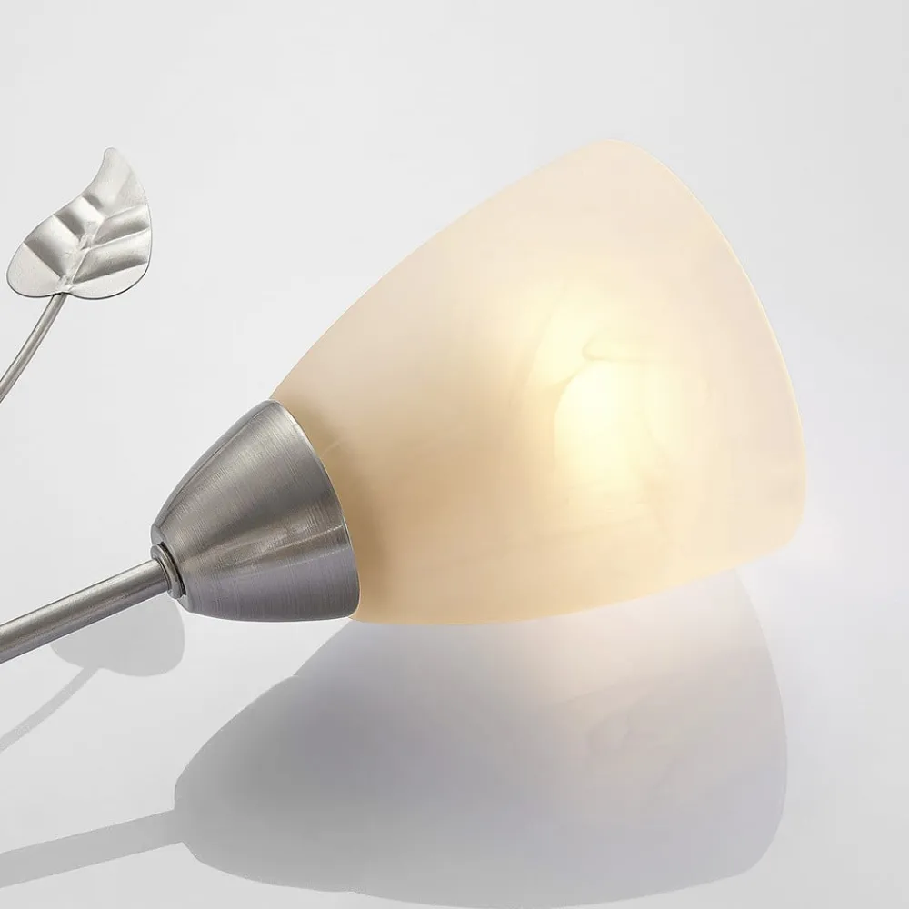 Lindby taklampe Yannie, 6 lyskilder, 106 cm, nikkel/hvit, glass| Design- Og Hotellbelysning|Taklamper