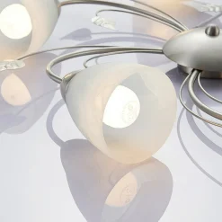 Lindby taklampe Yannie, 5 lyskilder, 60 cm, nikkel/hvit, glass Outlet