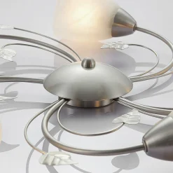 Lindby taklampe Yannie, 5 lyskilder, 60 cm, nikkel/hvit, glass Outlet