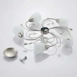 Lindby taklampe Yannie, 5 lyskilder, 60 cm, nikkel/hvit, glass Outlet