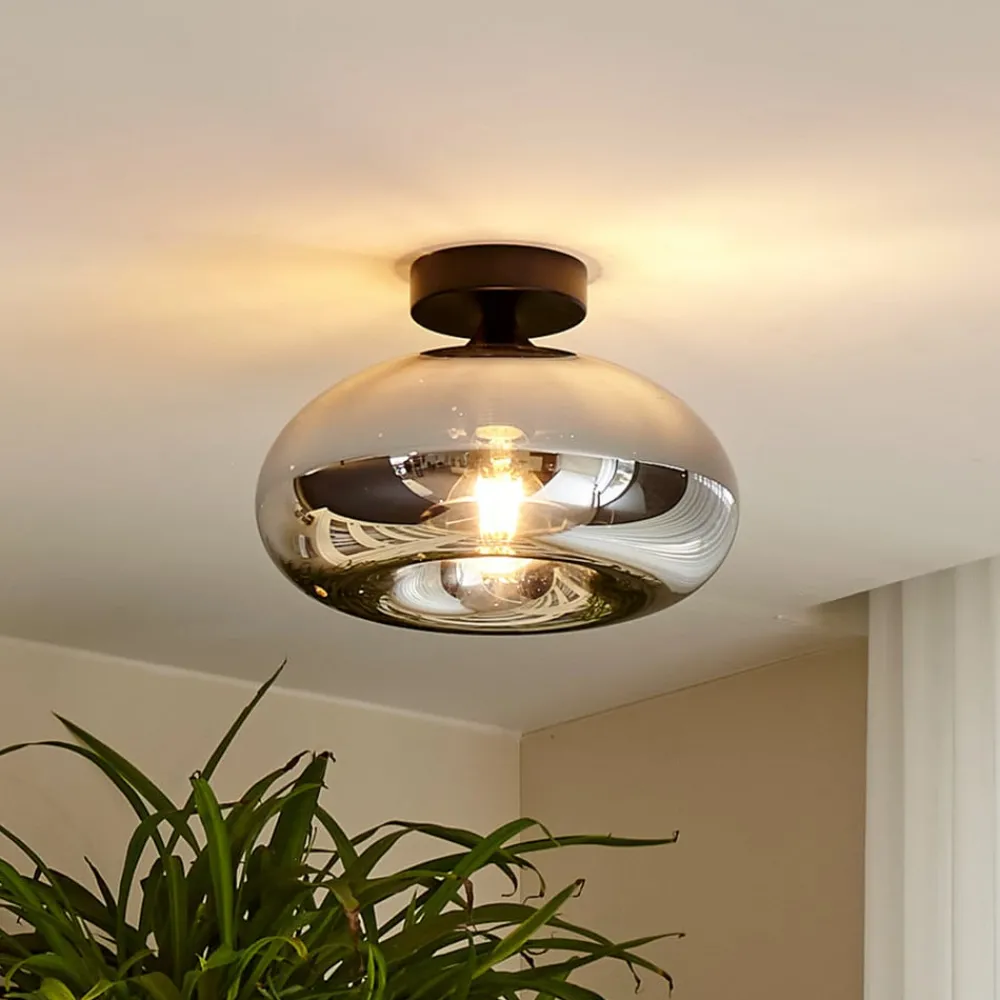 Lindby taklampe Zehra, Ø 28 cm, røykgrå, glass| Design- Og Hotellbelysning|Taklamper