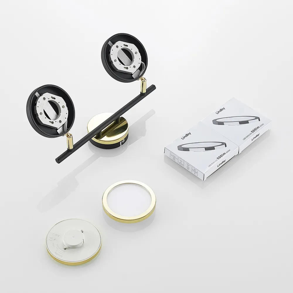 Lindby takspotlight Alsani, 2-lys, stål, svart, gull Sale