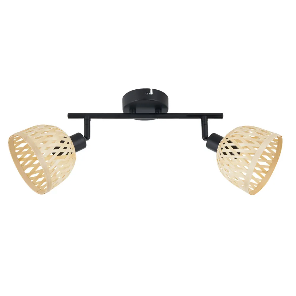 Lindby takspotlight Youstin, 30 cm lang, bambus, 2-lys, E14 Hot