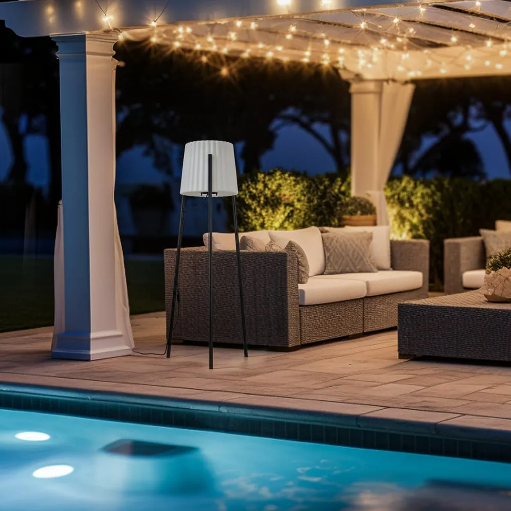 Lucande Lindby terrasselampe Jaimy, 148 cm, stativ, aluminium| Terrassebelysning