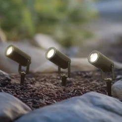 Lindby Thorgal lampe med jordspyd, Ø 6 cm, svart, sett med 3 stk| Terrassebelysning|Utespotter