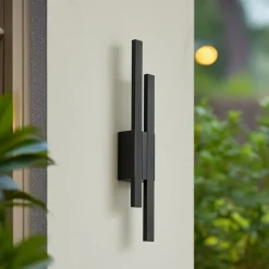 Lindby utendørs LED-vegglampe Sakari, svart, aluminium, 59 cm høy| Kommersiell Utebelysning|Led-Utendørs