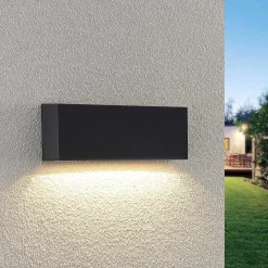 Lindby utendørs LED-vegglampe Jarte, 24 cm, ned, grå, IP65| Kommersiell Utebelysning|Led-Utendørs