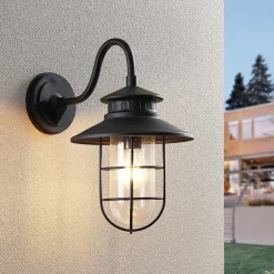 Lindby utendørs vegglampe Kyan, høyde 40 cm, svart, IP44, E27| Terrassebelysning|Vegglamper Utendørs