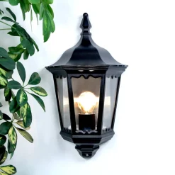 Lindby utendørs vegglampe Lieva, høyde 44 cm, svart, glass Hot