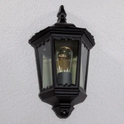 Lindby utendørs vegglampe Lieva, høyde 44 cm, svart, glass Hot