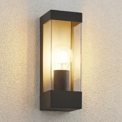 Lindby utendørs vegglampe Tilian, høyde 25 cm, antrasitt, stål Discount