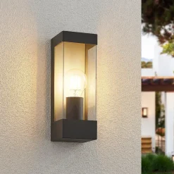 Lindby utendørs vegglampe Tilian, høyde 25 cm, antrasitt, stål Discount