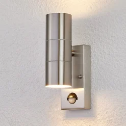 Lindby utendørs vegglampe Eyrin, høyde 22 cm, stål, sensor| Vegglamper Med Sensor|Utebelysning Med Sensor