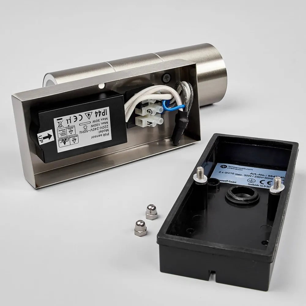 Lindby utendørs vegglampe Eyrin, høyde 22 cm, stål, sensor| Vegglamper Med Sensor|Utebelysning Med Sensor