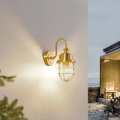 Lindby utendørs vegglampe Adalie, messingfarget, stål| Terrassebelysning
