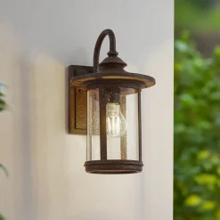 Lindby utendørs vegglampe Zayn, rustfarget, glass, IP23| Terrassebelysning|Vegglamper Utendørs