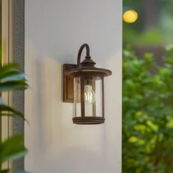 Lindby utendørs vegglampe Zayn, rustfarget, glass, IP23| Terrassebelysning|Vegglamper Utendørs
