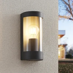 Lindby utendørs vegglampe Junias, 24 cm, antrasitt, stål Online