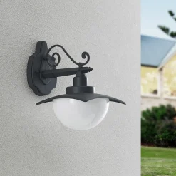 Lindby utendørs vegglampe Elinda, høyde 29 cm, antrasitt, glass Clearance