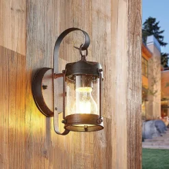 Lindby utendørs vegglampe Farly, rustbrun, aluminium, 17 cm| Terrassebelysning|Vegglamper Utendørs