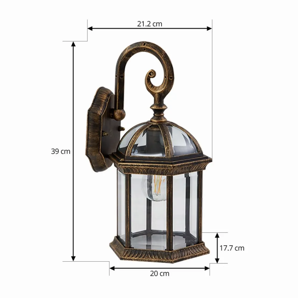 Lindby utendørs vegglampe Adelisa, gull antikk, aluminium, høyde 39 cm| Vegglamper Utendørs