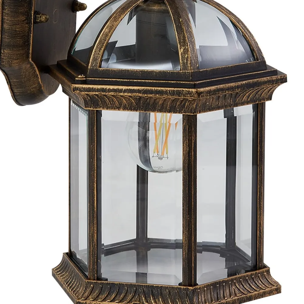 Lindby utendørs vegglampe Adelisa, gull antikk, aluminium, høyde 39 cm| Vegglamper Utendørs